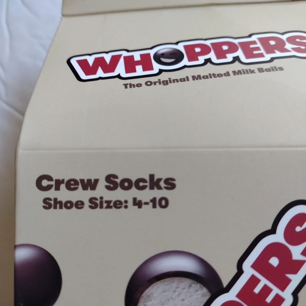 Whoppers Chocolate Candy Crew Socks 2 Pairs Mens Womens Fun Novelty Gift Sz 4-10
